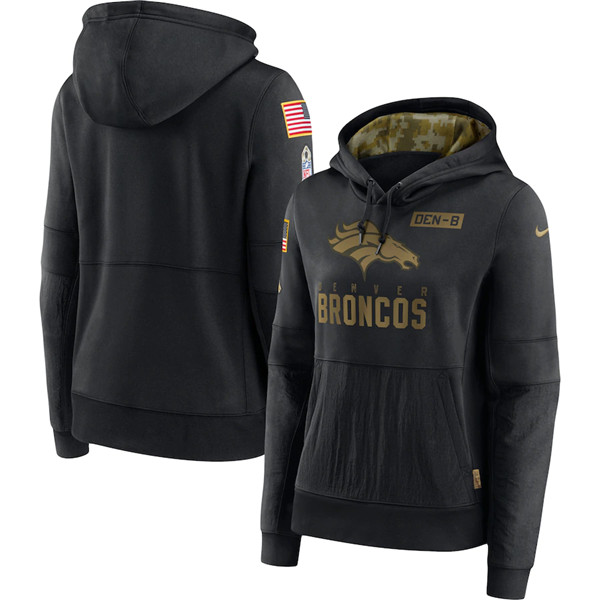 Women's Denver Broncos Black NFL 2020 Salute To Service Sideline Performance Pullover Hoodie(Run Small)